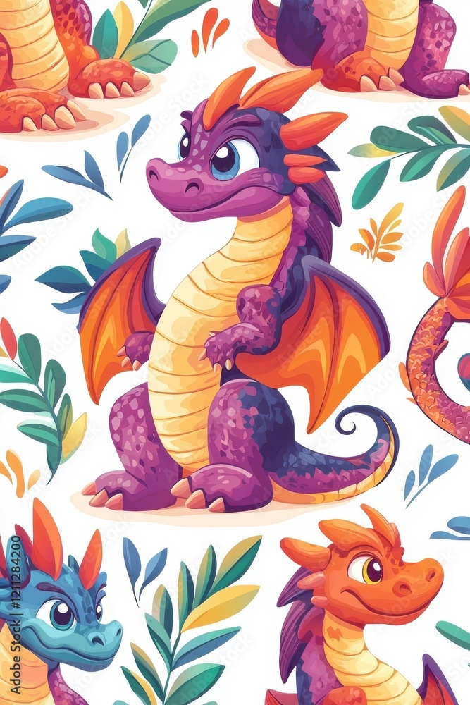 Fototapeta premium A 3D cartoon character of a dragon, isolate on white background, perfect for playful designs.