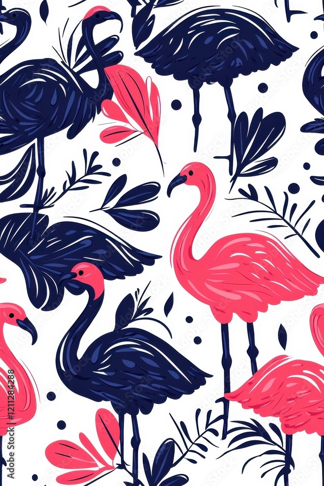 Obraz premium A flat style seamless pattern featuring ostriches, isolate on white background, showcasing various dynamic poses.