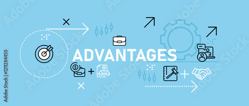 Advantages concept showcasing industry benefits business strengths strategic planning competitive edge data-driven strategy and growth potential for value proposition