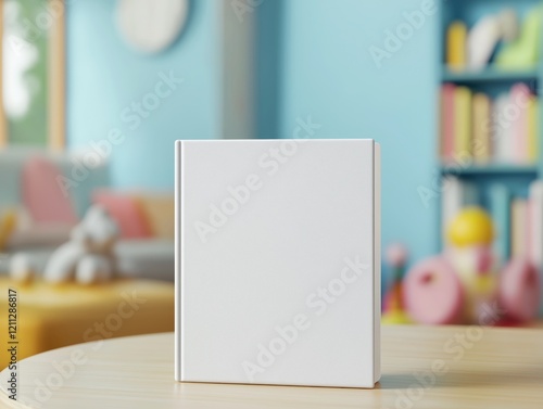 book cover mockup on table in kid room children book concept