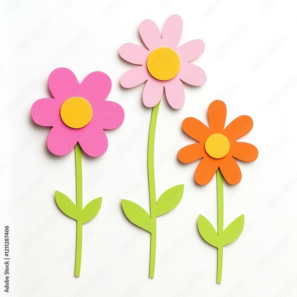 Paper flowers, white background, craft project Paper flowers, white background, craft project