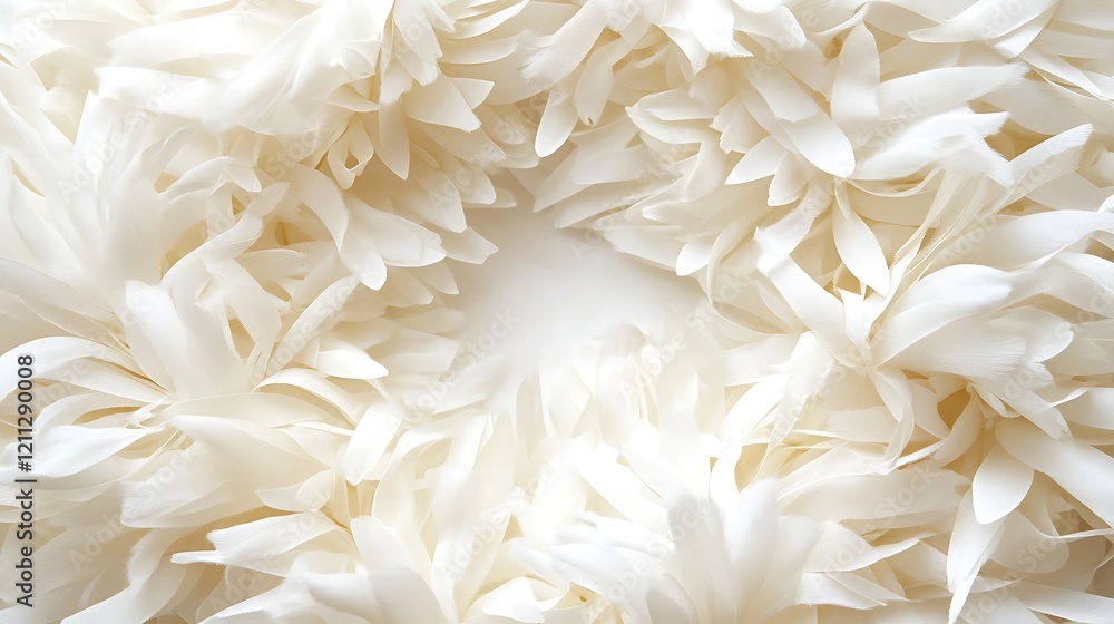 White Feathers Arranged in a Circular Wreath Design White Feathers Arranged in a Circular Wreath Design