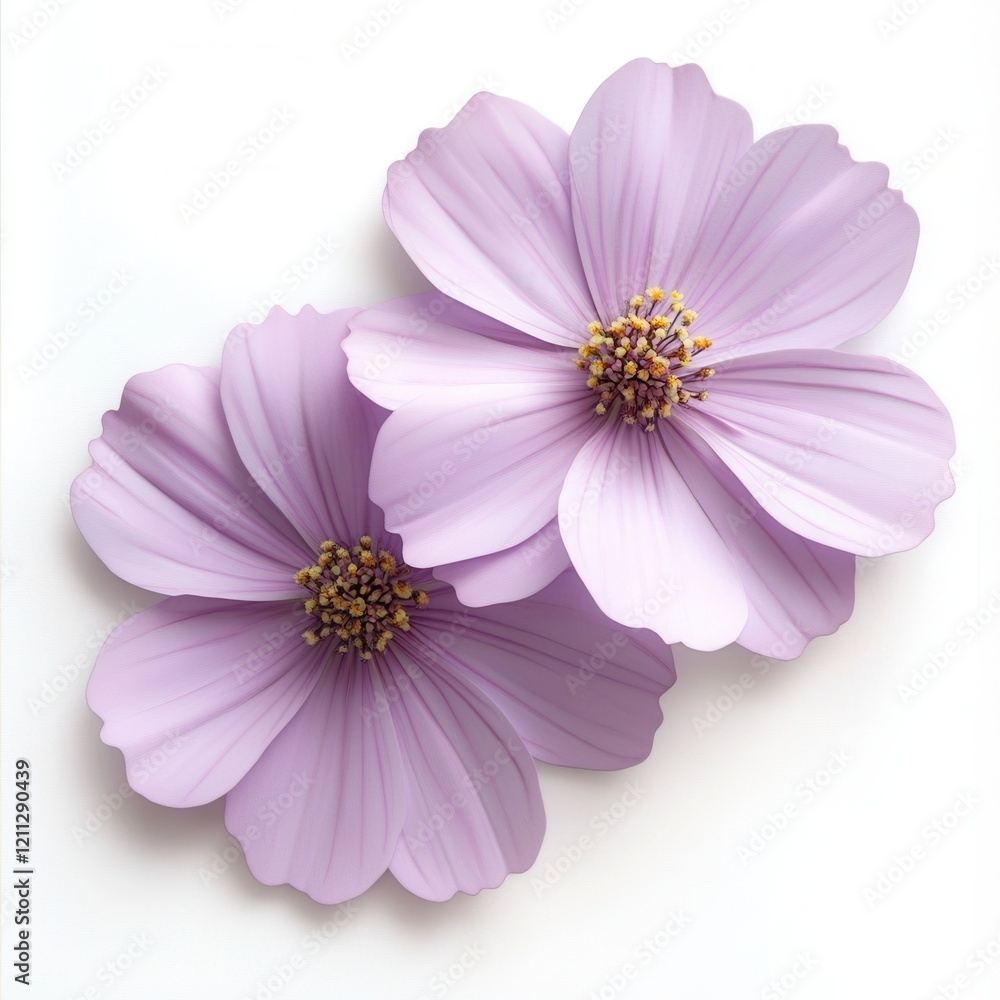 Lilac cosmos flowers, paper craft, white background, design element Lilac cosmos flowers, paper craft, white background, design element