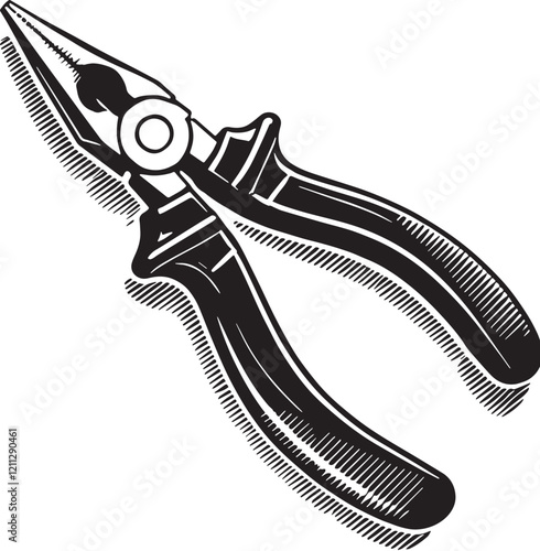 Black Color Pliers (Needle Nose) Silhouette Vector Illustration, Solid White Background. minimal vector design