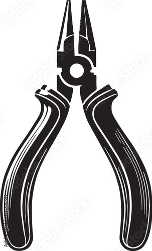 Black Color Pliers (Needle Nose) Silhouette Vector Illustration, Solid White Background. minimal vector design