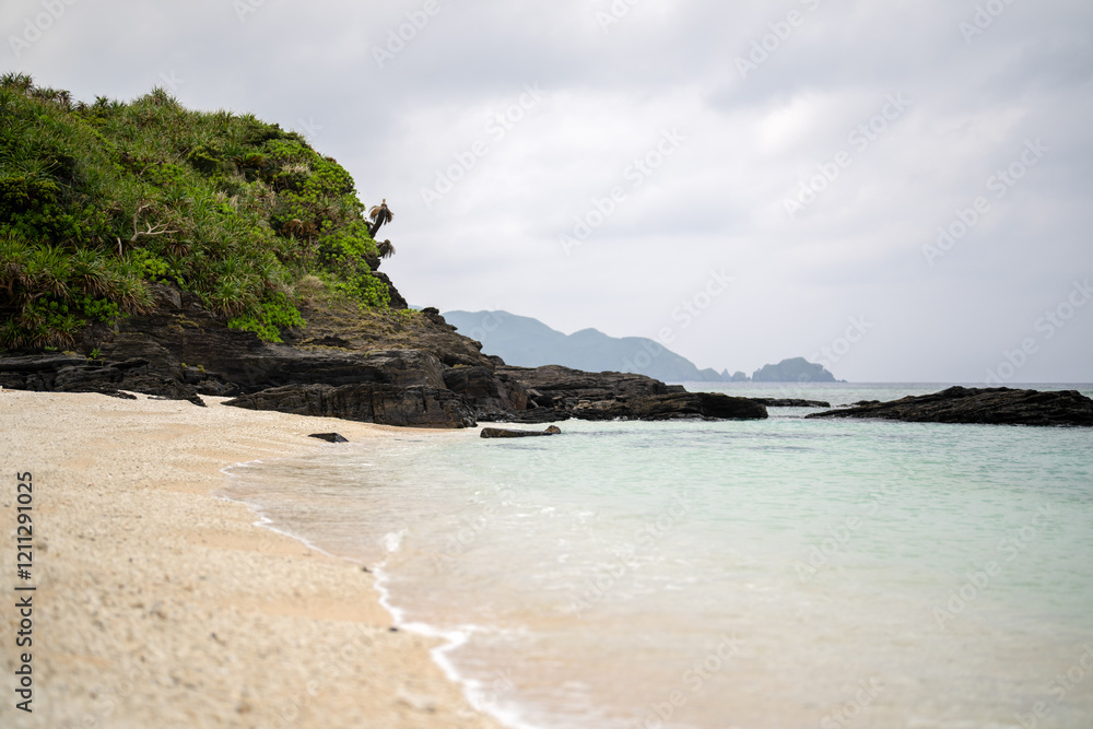 Fototapeta premium Empty seaside in spring at Aka Island, Zamami Village, Okinawa Prefecture, Japan