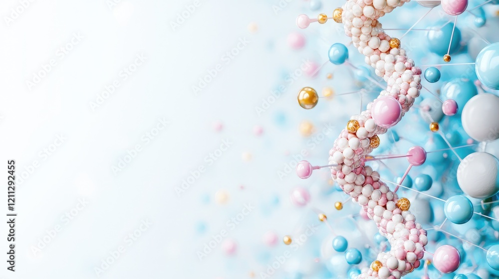 Abstract 3D spheres, helix structure, pastel colors, science background, medical illustration Abstract 3D spheres, helix structure, pastel colors, science background, medical illustration
