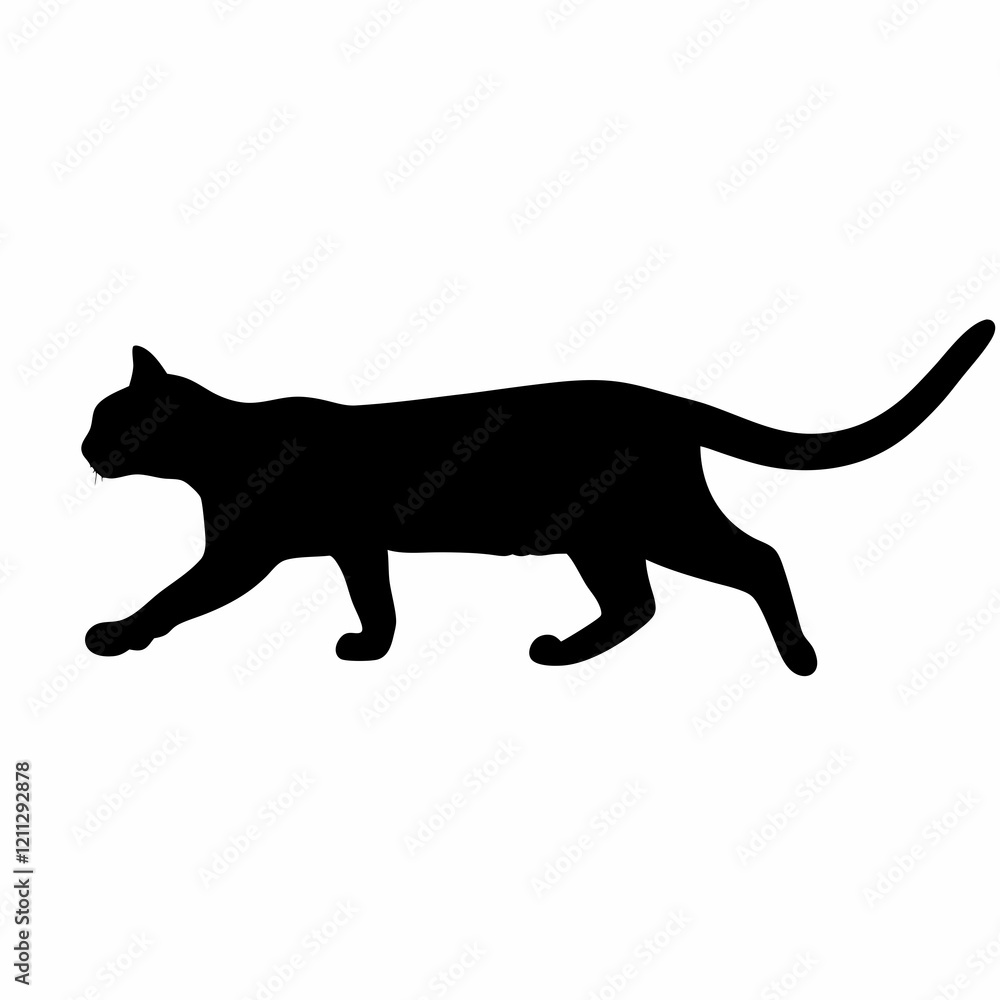 A black cat is walking on a white background. The cat is looking to the right A black cat is walking on a white background. The cat is looking to the right