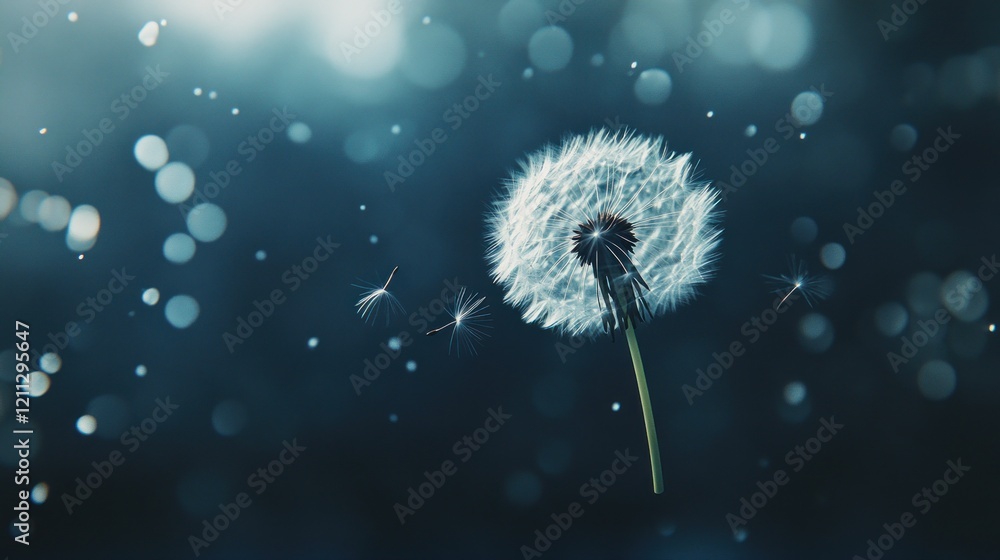 Serene Dandelion Wishes: A Breathtaking Macro Shot of a Dandelion Clock Releasing Seeds in a Twilight Setting. Serene Dandelion Wishes: A Breathtaking Macro Shot of a Dandelion Clock Releasing Seeds in a Twilight Setting.