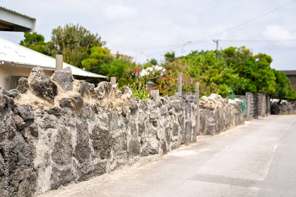 Empty sea and mountain road in spring at Aka Island, Zamami Village, Okinawa Prefecture, Japan Empty sea and mountain road in spring at Aka Island, Zamami Village, Okinawa Prefecture, Japan