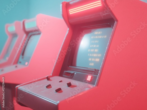 Nostalgic Arcade Revival Retro Neon Gaming Cabinets for Immersive Vintage Entertainment - Captivating Visuals and Retro Marketing in Pop Culture Campaigns photo