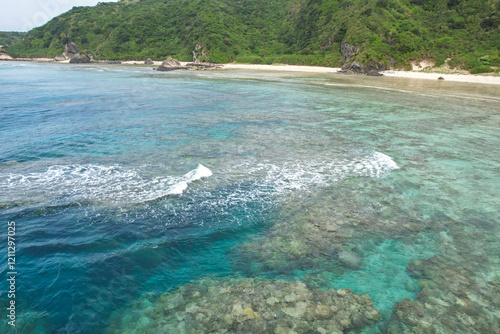 Photographing the spring seaside of Aka Island, Zamami Village, Okinawa Prefecture, Japan with a drone photo