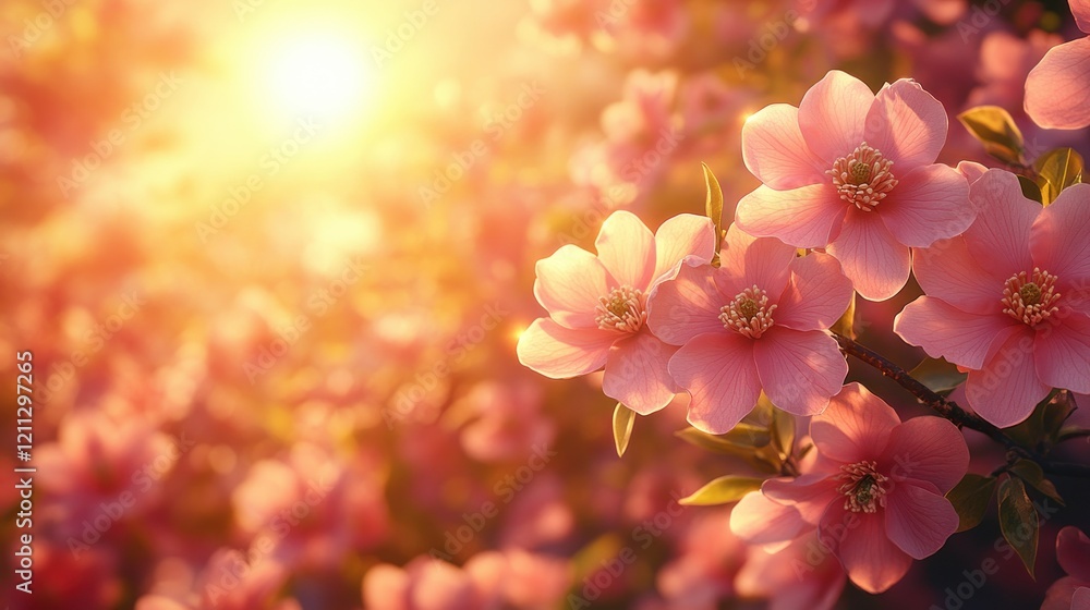Sunset Serenity: Pink Blossoms in Golden Hour Sunset Serenity: Pink Blossoms in Golden Hour