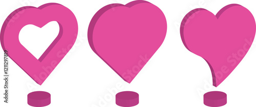 isometric pink heart shape set