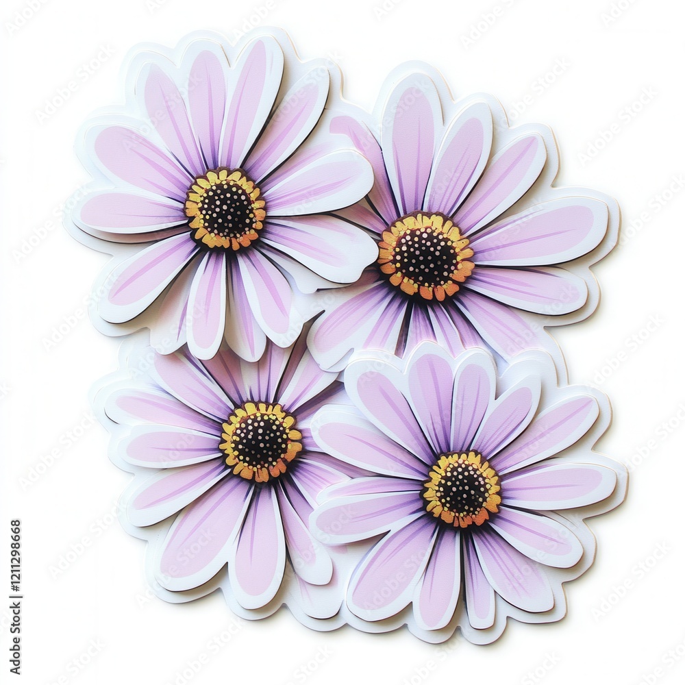 Pink daisies stickers, white background, craft Pink daisies stickers, white background, craft
