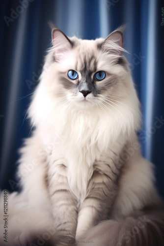 Beautiful Himalayan cat, white and brown with blue eyes