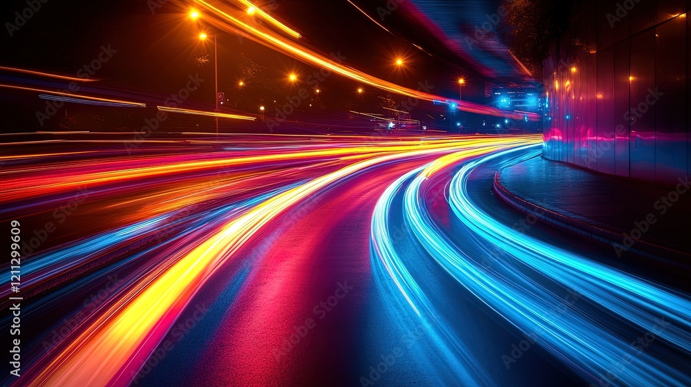 Abstract light trails in neon colors, creating a futuristic visual flow Abstract light trails in neon colors, creating a futuristic visual flow