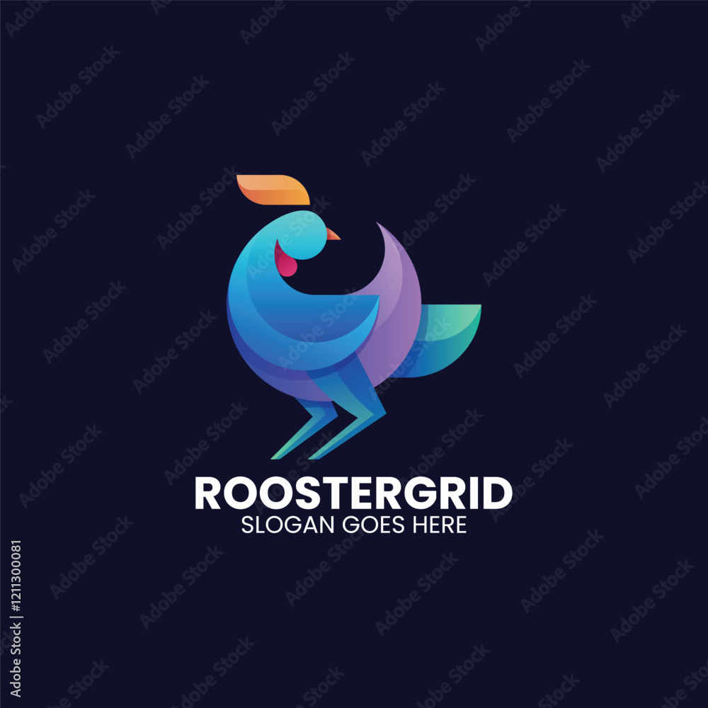 Naklejka premium Rooster Grid Gradient Colorful Logo