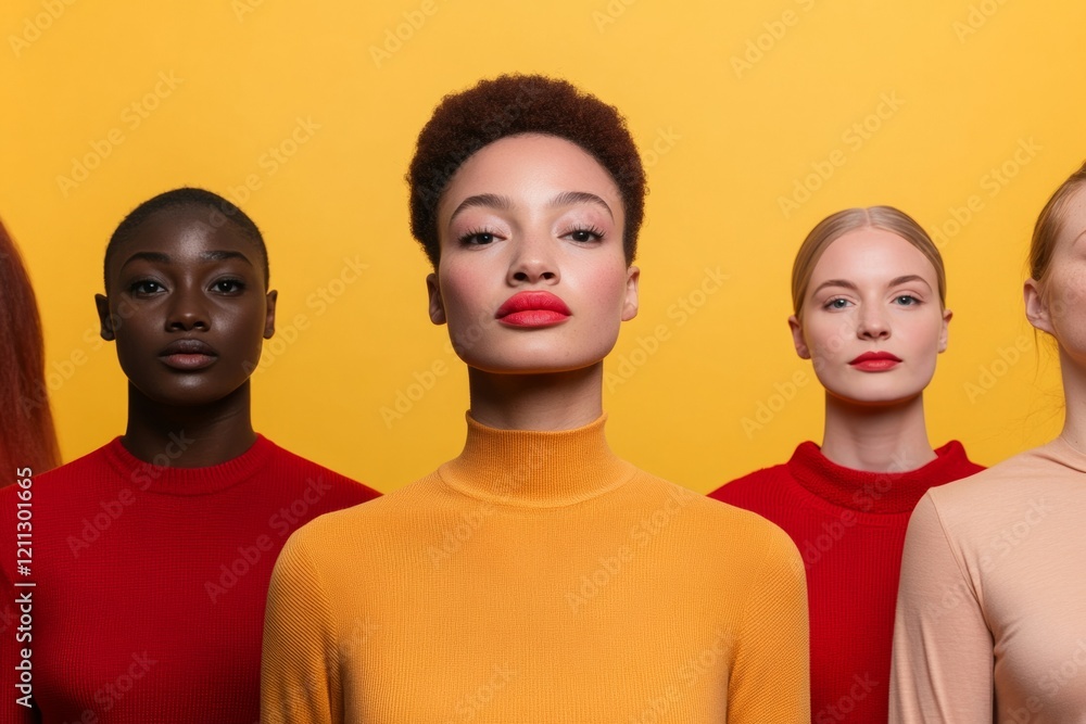 Fototapeta premium Vibrant Inclusion Portrait Grid Diverse Ages and Ethnicities in Geometric Layout on Warm Backgrounds - Ideal for Social Media and Inclusive Marketing Campaigns