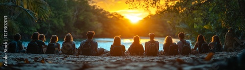 Sunset gathering on the beach travel experience natural landscape serene environment group perspective