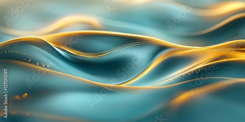 teal and gold blurred abstract waves design, background texture, Generative AI