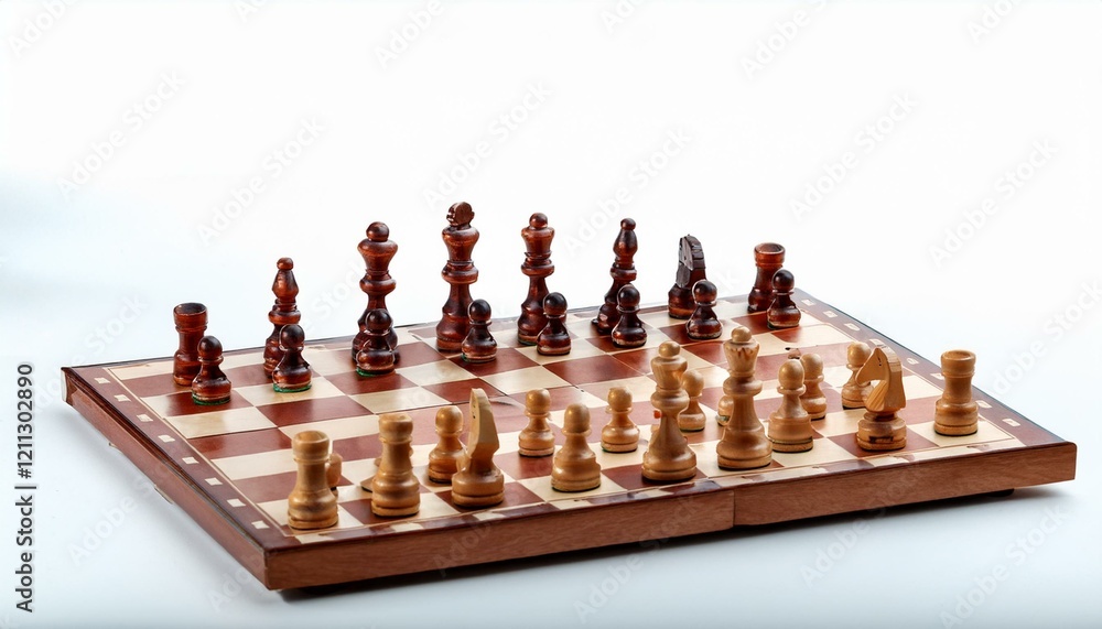 A classic chessboard set up for a game. A classic chessboard set up for a game.