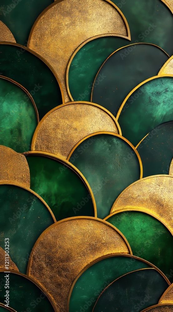 Fototapeta premium gold and green retro pattern design, digital art canvas, Generative AI