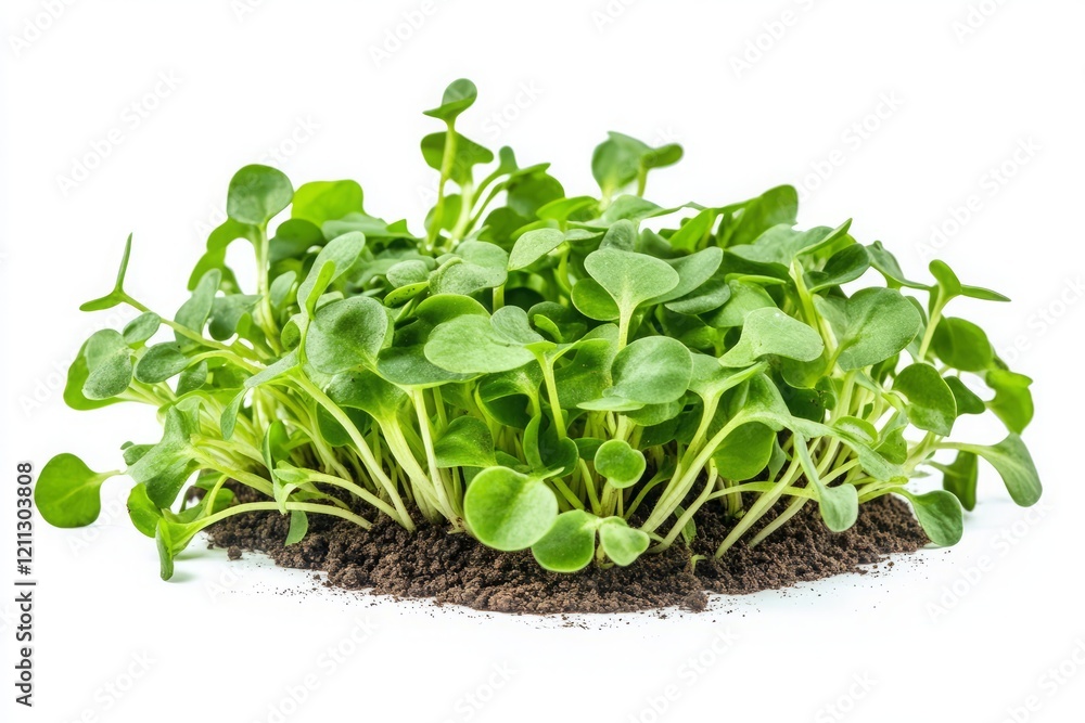 Fresh Sunflower Sprouts Growing in Rich Soil Isolated on White Background Fresh Sunflower Sprouts Growing in Rich Soil Isolated on White Background
