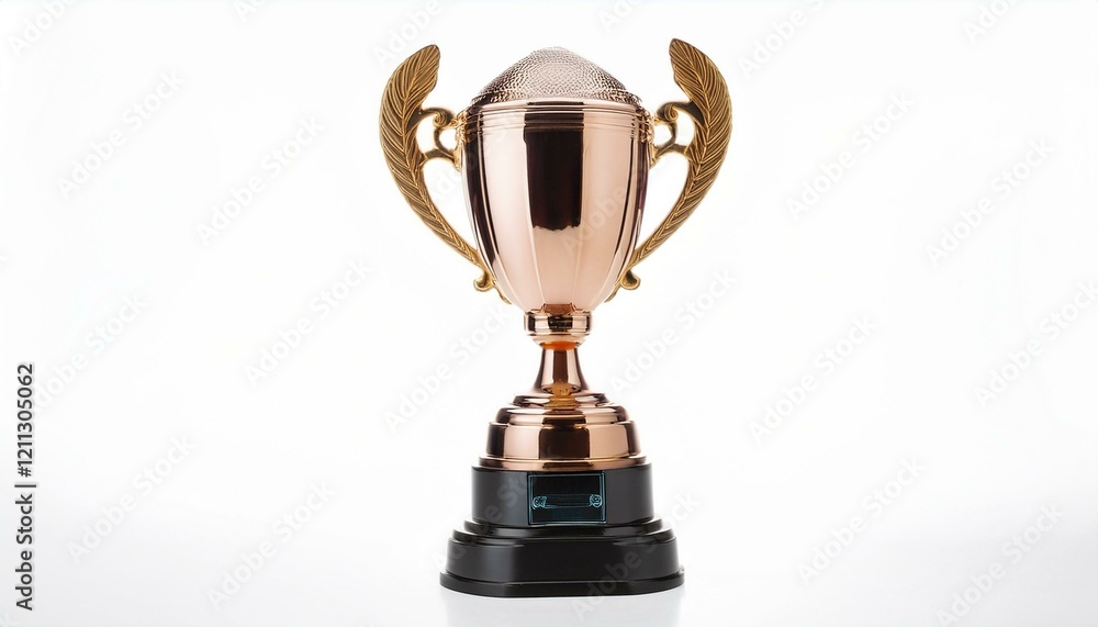 A copper trophy with gold accents stands on a white background. A copper trophy with gold accents stands on a white background.