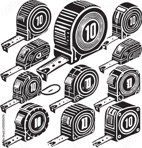 Black Color Tape Measure Silhouette Vector Illustration, Solid White Background. minimal vector design