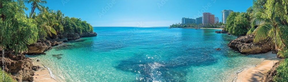 Fototapeta premium Tropical beach adventure paradise island travel photography sunny environment panoramic view serene concept