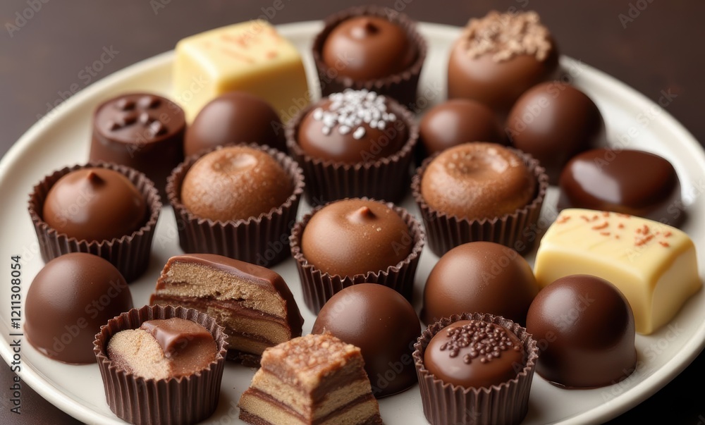 Delicious assorted chocolates on a plate Delicious assorted chocolates on a plate