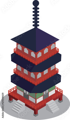 アイソメトリックな三重塔の建物