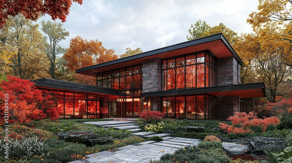Autumnal Modern House: A Stunning Architectural Design in Fall Foliage Autumnal Modern House: A Stunning Architectural Design in Fall Foliage