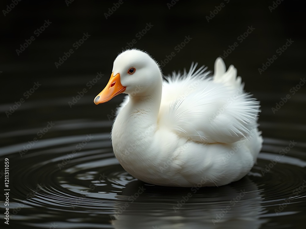 White duck gliding across waters creating gentle ripples White duck gliding across waters creating gentle ripples