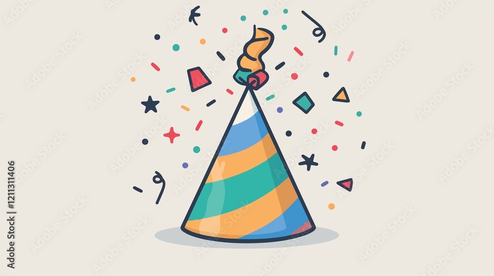 Colorful Striped Party Hat Celebration Cartoon Image Colorful Striped Party Hat Celebration Cartoon Image