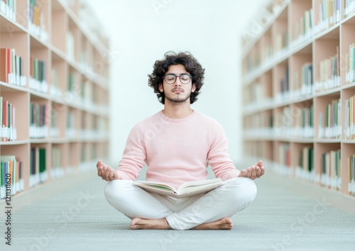 Minimalist Study Focus Indian Student in Serene Library with Open Books - Educational Content and Exam Prep for Government Career Aspirations photo