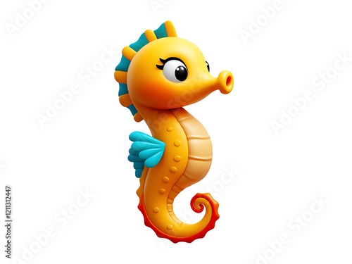 Cute cartoon-style seahorse illustration with vibrant colors on a transparan background
