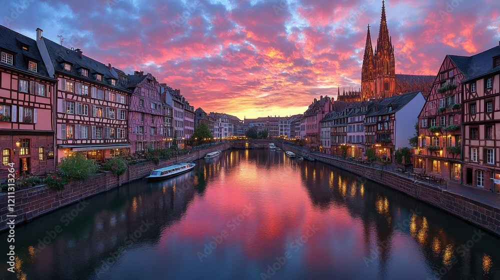 Obraz premium Enchanted Sunset over Colmar's Ill River and Petite Venice