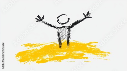 Expressive drawing of a man with raised arms conveying joy and exuberance dynamic