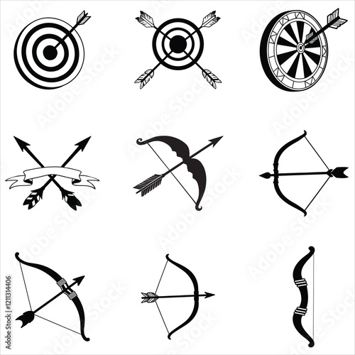 Bow and arrow Silhouette Vector illustration, Archery Clipart Design Bundle