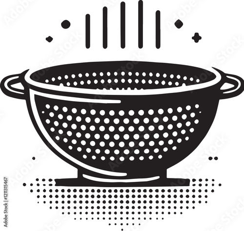 Black Color Colander Silhouette Vector Illustration, Solid White Background. minimal vector design