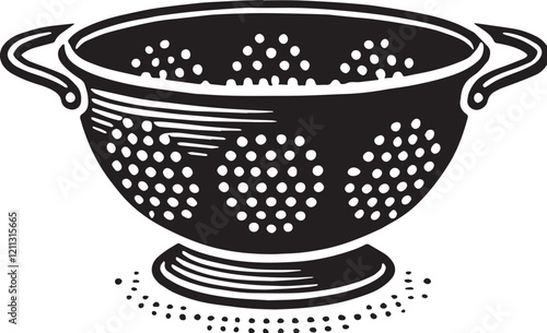 Black Color Colander Silhouette Vector Illustration, Solid White Background. minimal vector design