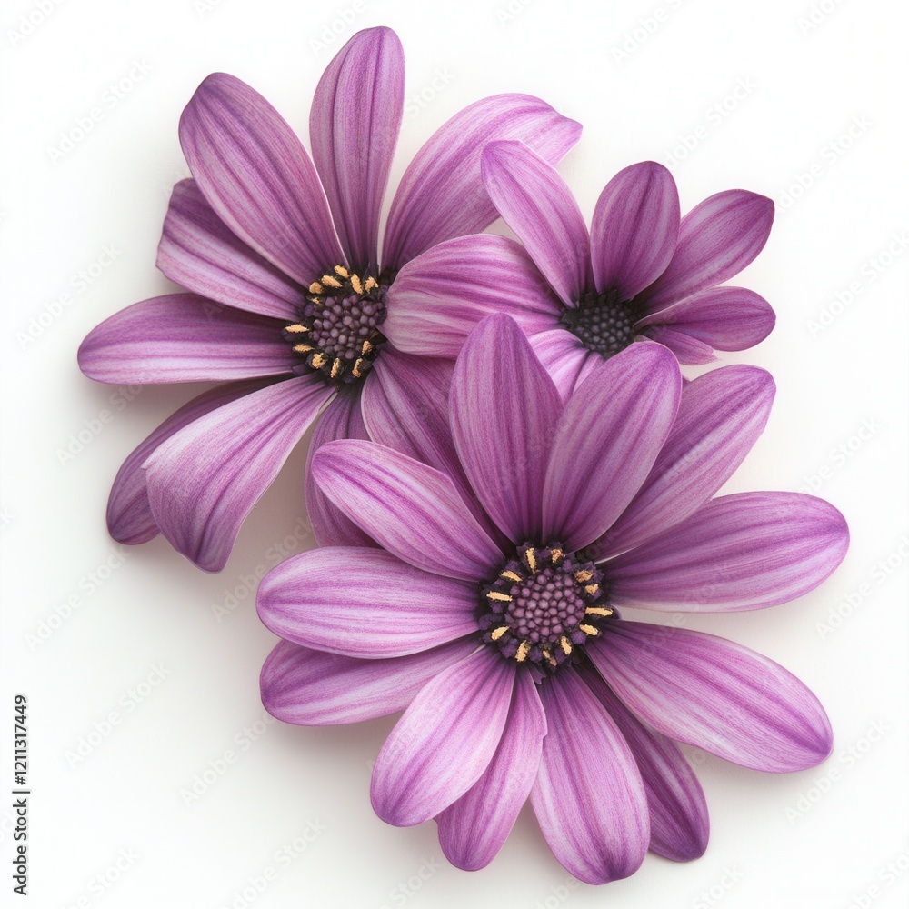 Purple flowers, white background, studio shot, greeting card Purple flowers, white background, studio shot, greeting card