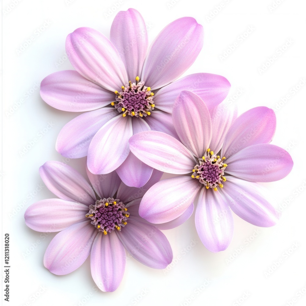 Three pale pink flowers, studio shot, white background, greeting card Three pale pink flowers, studio shot, white background, greeting card