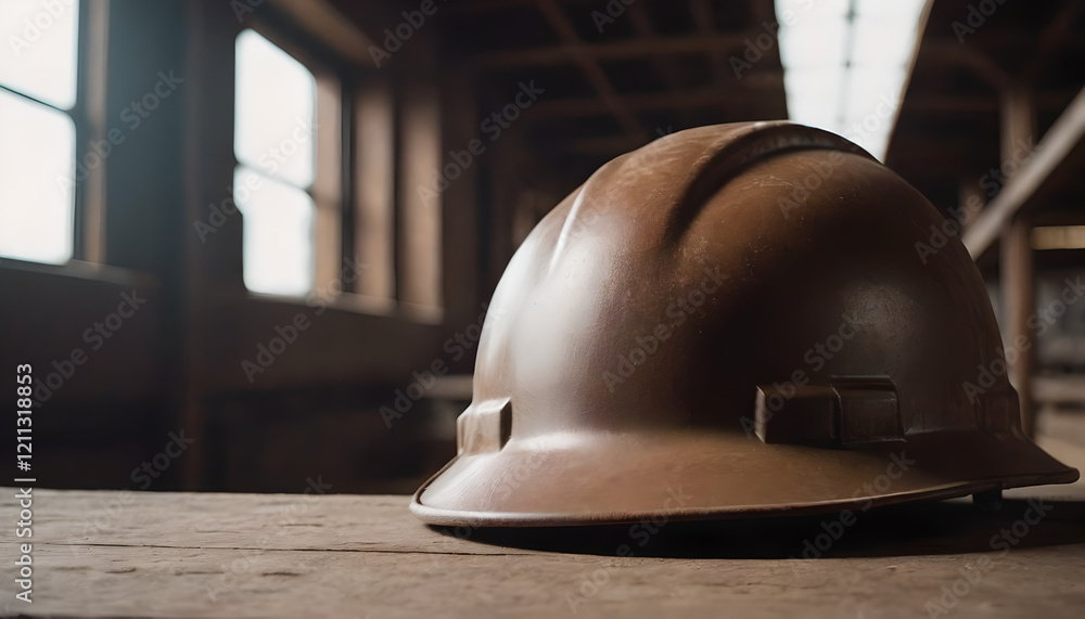 brown hard hat inside a building brown hard hat inside a building