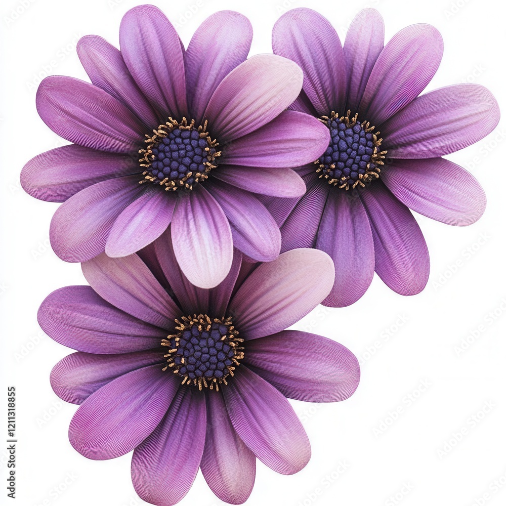 Purple flowers bouquet, white background, design element Purple flowers bouquet, white background, design element