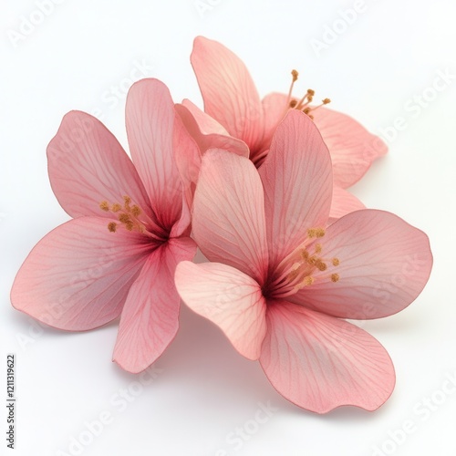 Pink hibiscus blossoms, white background, studio shot, floral design