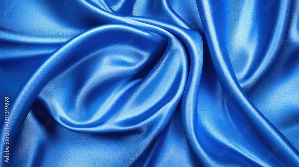 Obraz premium Blue silk fabric drapes, studio shot, textured background, design element