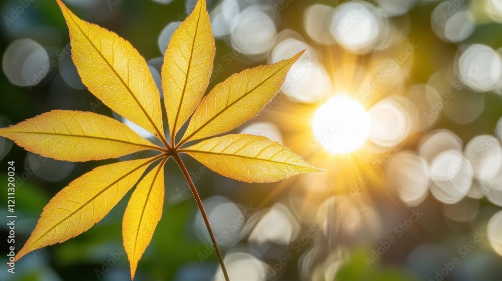 Golden Autumn Leaf Backlit by Sun Golden Autumn Leaf Backlit by Sun
